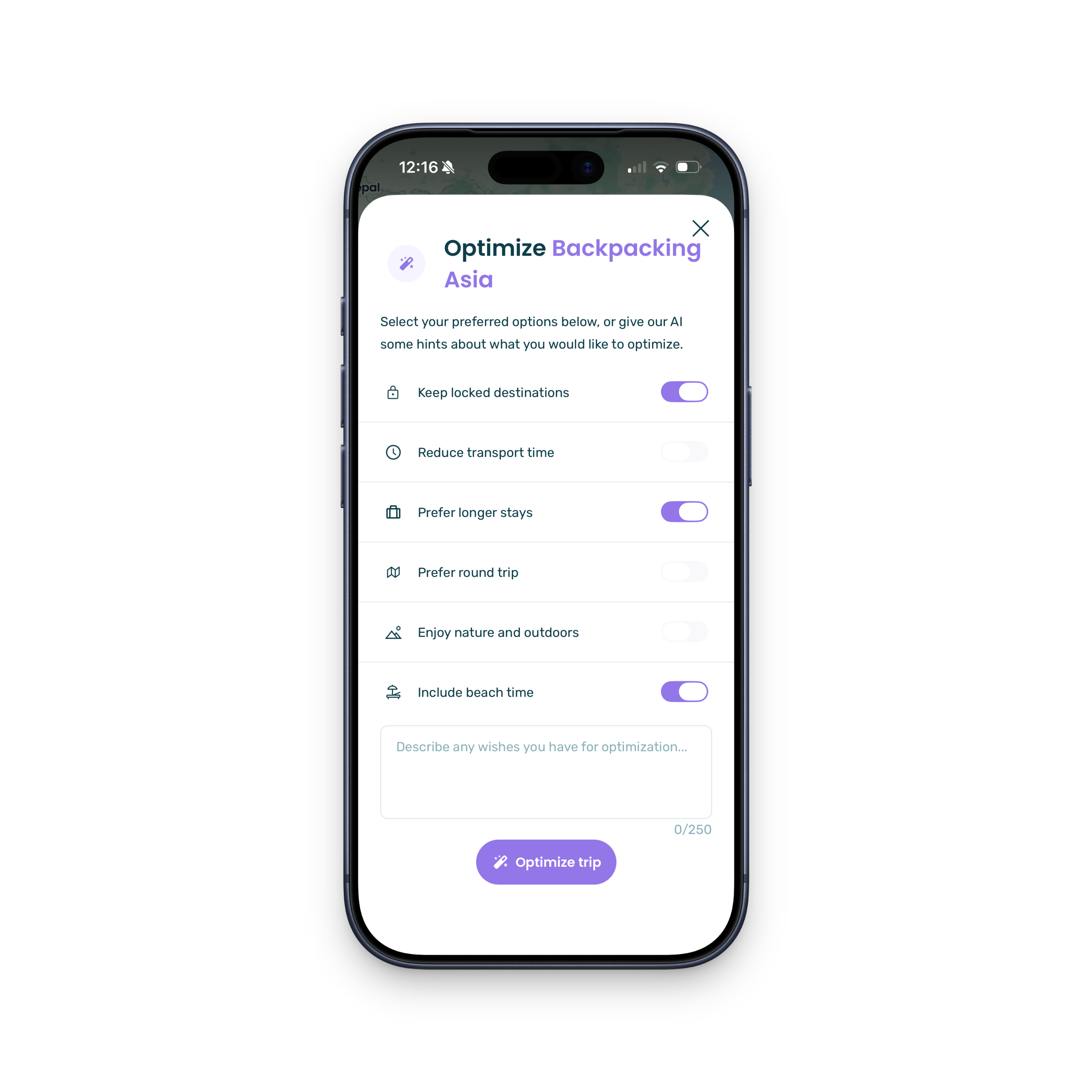 Customise your AI travel plan