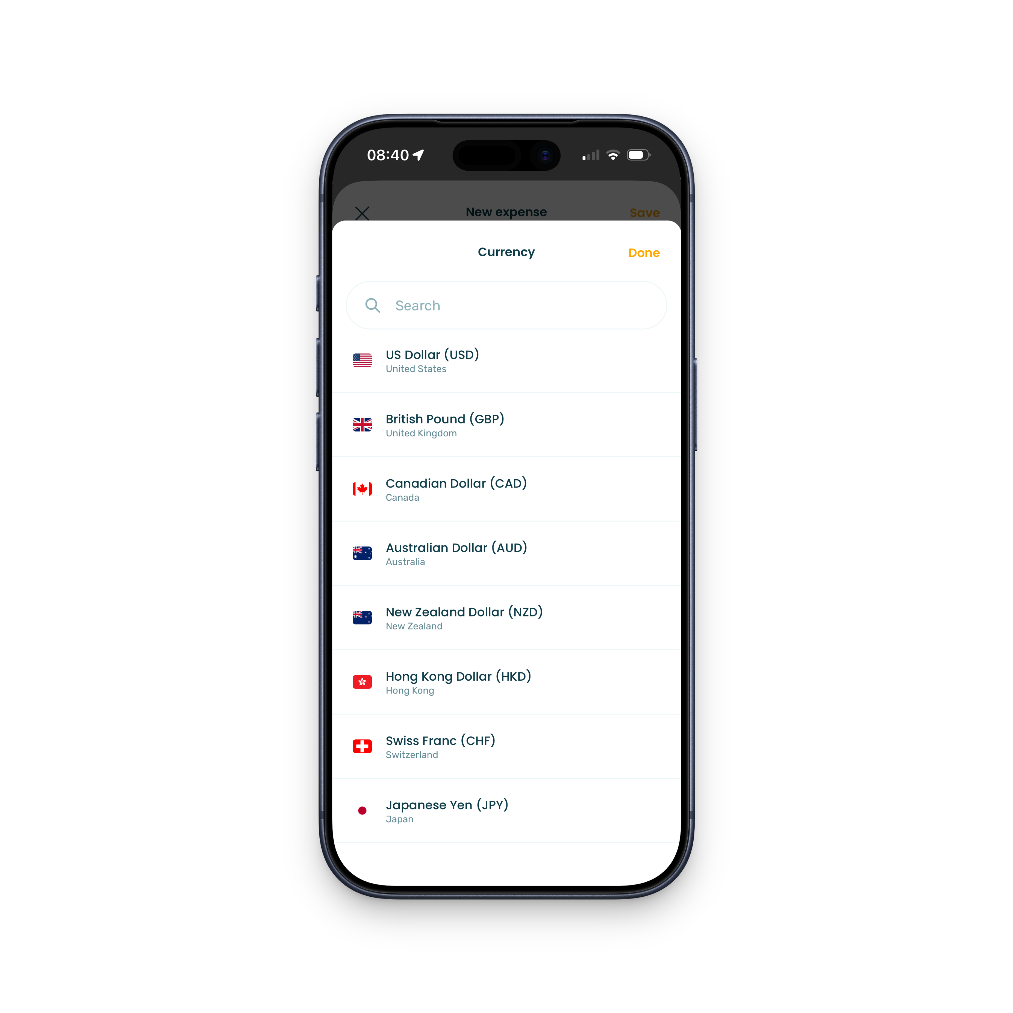 Multi-currency expense tracker screenshot